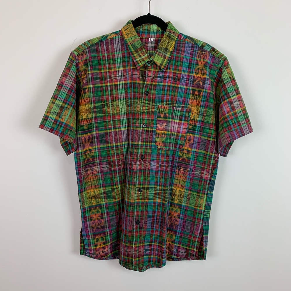 Large tall plaid casual button down top